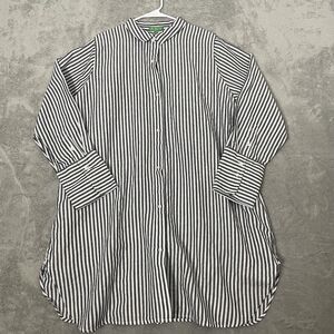 J Crew Shirt Dress 1X Plus Gray Striped Linen Cotton Long Sleeves Beachy Coastal